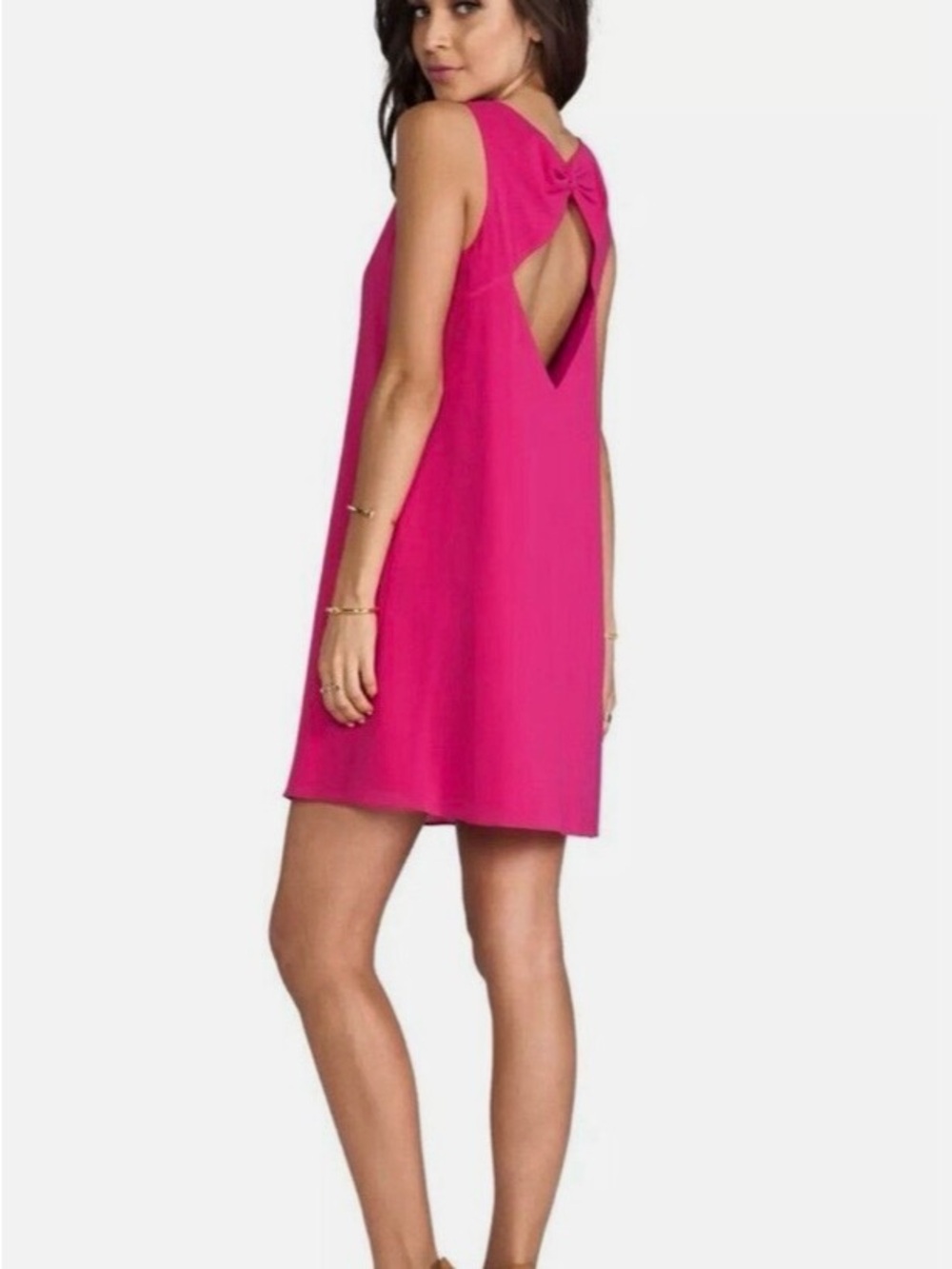 Alice and Olivia Sleeveless Hot Pink Shift Dress with Back Cutout and Bow